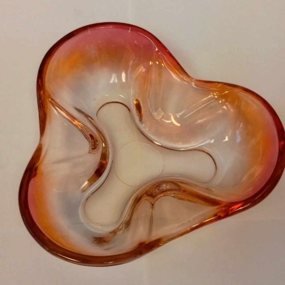 Unique vintage amber blown glass snack dish bowl.